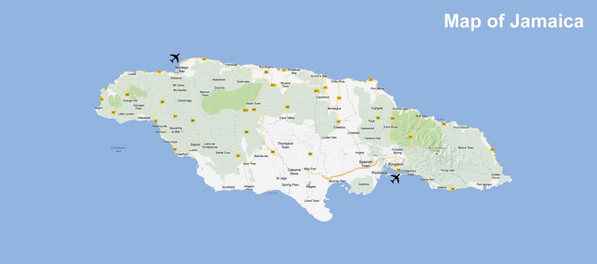 mapa jamajky, letiště a střediska