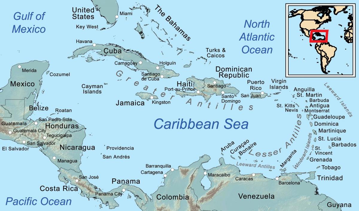 mapa jamajky a okolní ostrovy