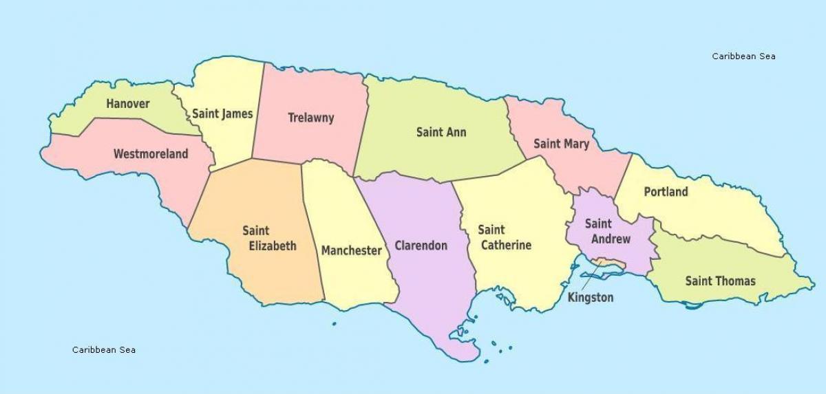 mapa jamajky s farností a hlavní města