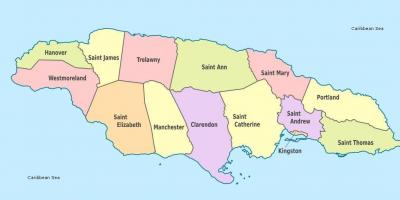 Mapa jamajky s farností a hlavní města