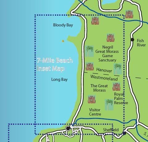 mapa negril 7 mile beach na jamajce