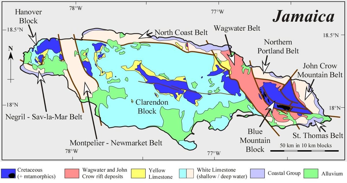 Mapa geologických jamajka