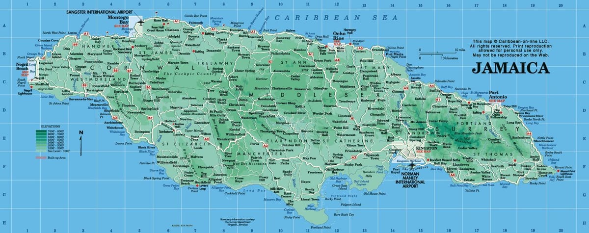 zeměpisná mapa jamajky