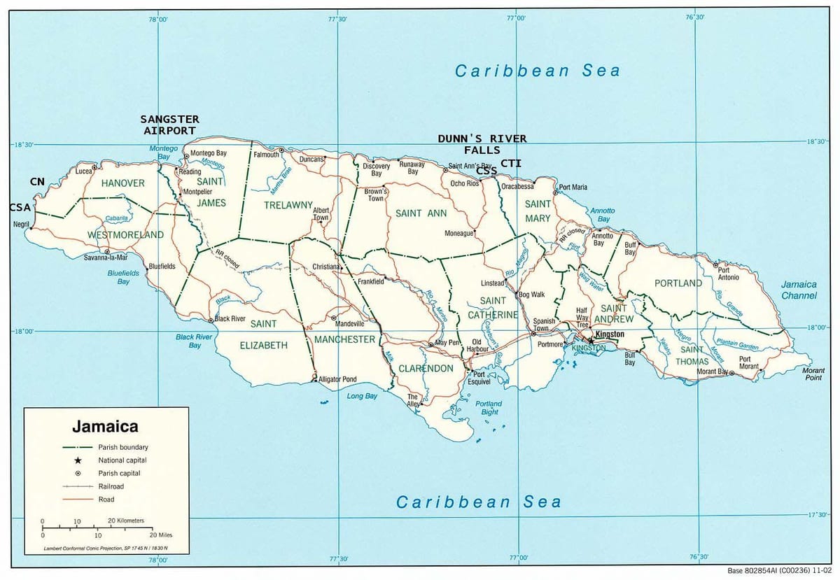 Mapa jamajky dunn river falls