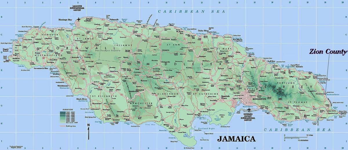 Mapa jamajky severní pobřeží