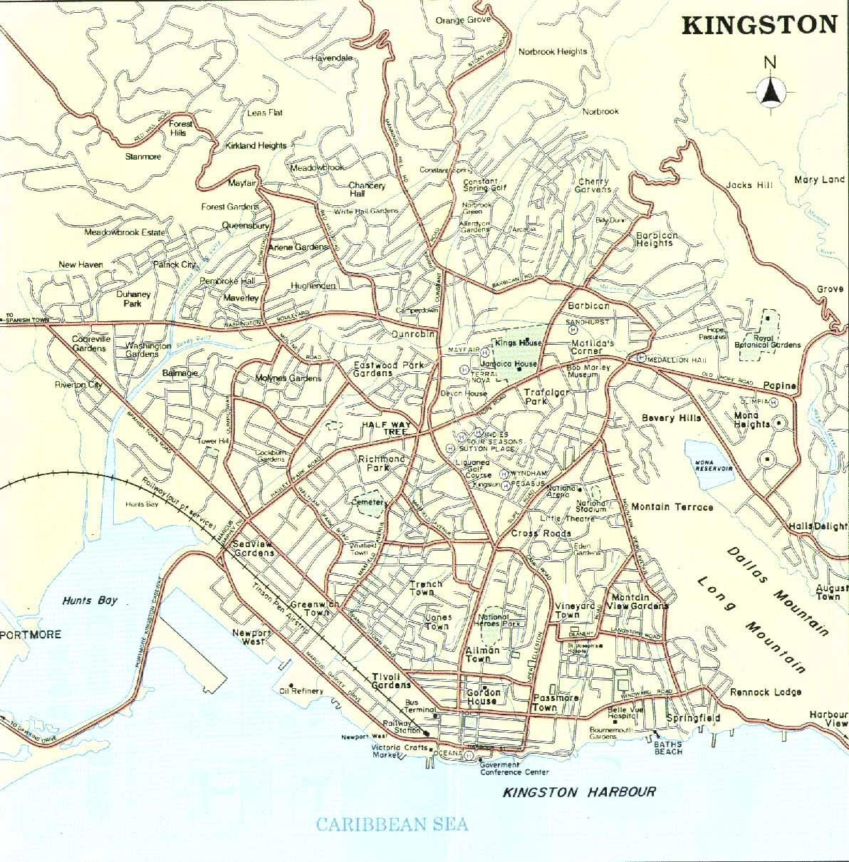 Mapa kingston jamajka čtvrtí