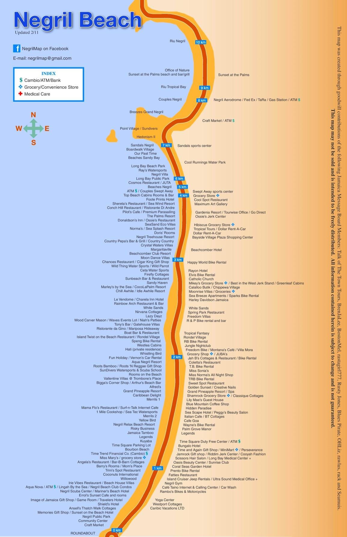 mapa střediska negril na jamajce