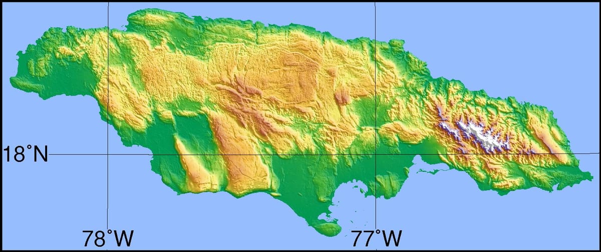 Mapa topografické jamajka