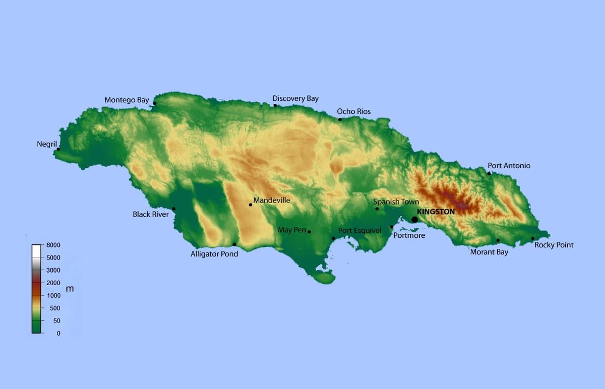 Mapa jamajky nadmořská výška 