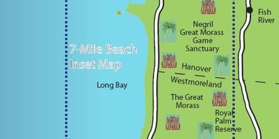 Mapa negril 7 mile beach na jamajce