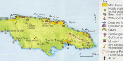 Mapa jamajky ukazuje rekreačních oblastech